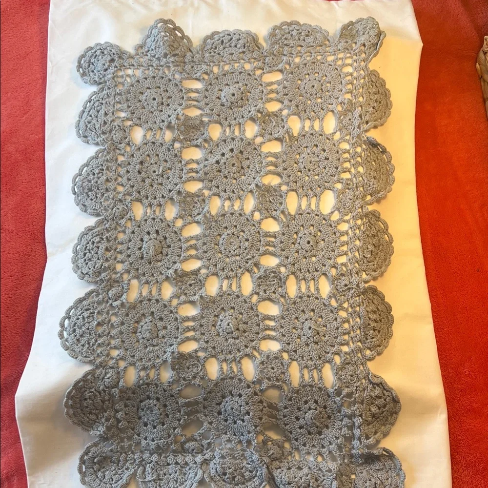 Elegant blue Crochet Table Runner doilies 17-11 in.
